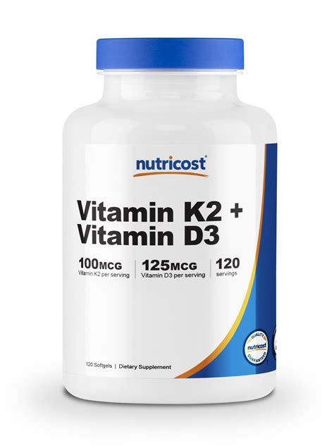 Nutricost Vitamin K2 (100mcg) + Vitamin D3 (5000 IU) 120 Softgels - Gluten Free and Non-GMO ...