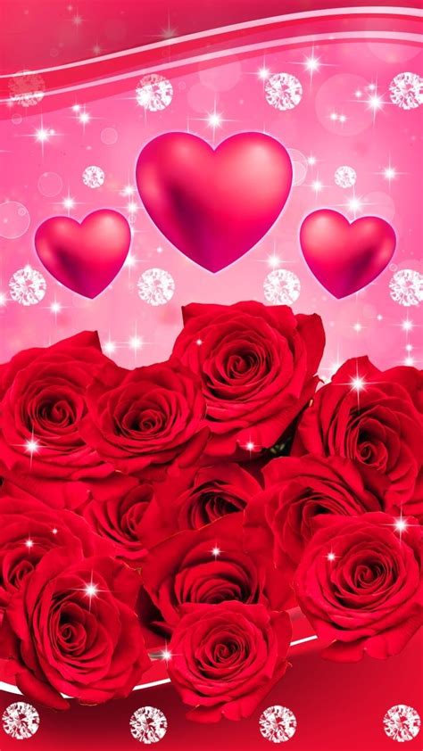 Pink Roses And Hearts Wallpaper