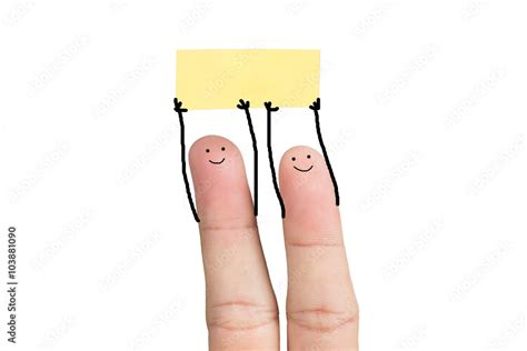 funny finger people , 2 funny fingers smiling and hold blank paper ...