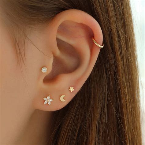 3mm Tiny Star Stud Piercing 14K Gold | Musemond