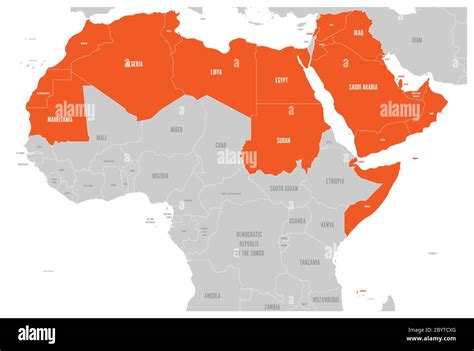 Arab World states political map with higlighted 22 arabic-speaking countries of the Arab League ...