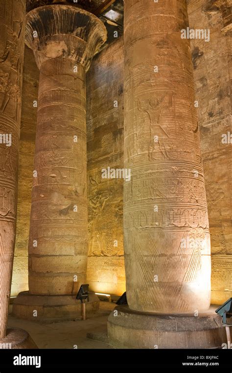 Edfu, Egypt. Egyptian hieroglyphs at The Temple of Horus at Edfu Stock ...