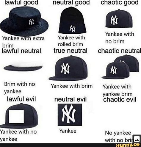 No brim Yankee with extra Yankee with lawful neutral true neutral chaotic neutral Brim with no ...