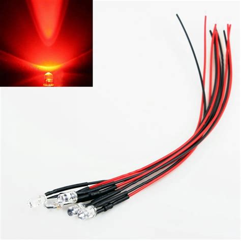 10x Red LED Light Individual Single Bulb with Attached Pre-Wired Bright ...