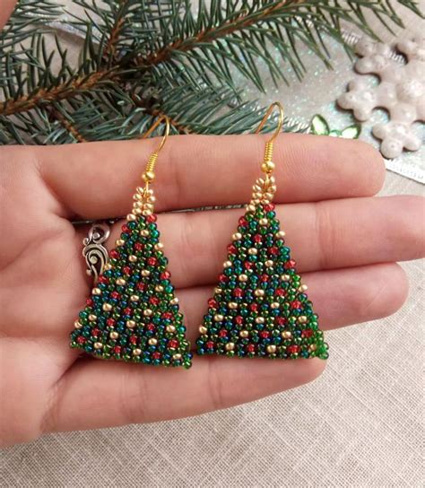 Christmas Tree Earrings Christmas Tree Christmas Jewelry - Etsy Israel | Beaded jewelry patterns ...