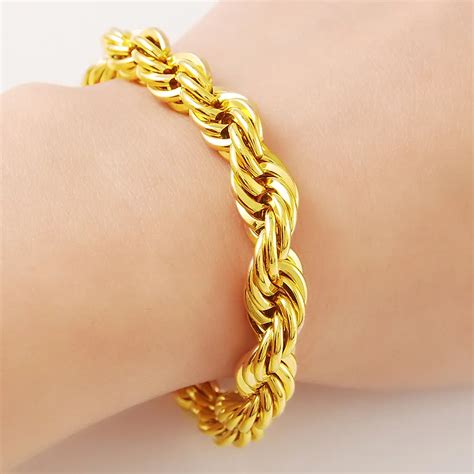 24K Gold Plating Rope Chains Bracelets Yellow Gold Color Bracelet for ...