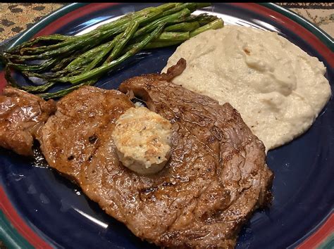 Rib Eye Steak with Blue Cheese and Garlic Compound Butter