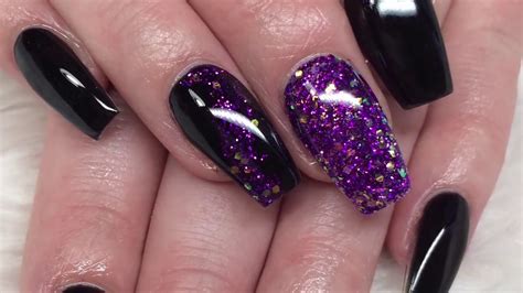 Acrylic nails | black and purple design - YouTube