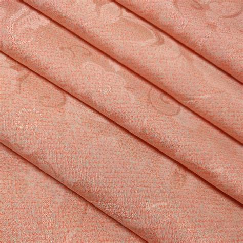 Pink silk rinzu damask kimono fabric with woven floral pattern - by the yard