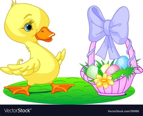 Easter duckling with a basket of eggs - happy Easter!. Download a Free Preview or High Quality ...