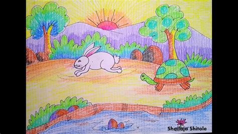 HOW TO DRAW A STORY DRAWING OF RABBIT & TORTOISE RACE EASY STEP BY STEP TUTORIAL | #storydrawing ...