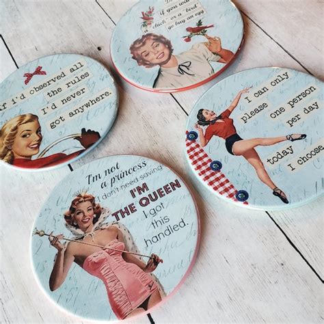 Coaster Set Funny Coasters Sassy Retro Woman Coaster Set of | Etsy