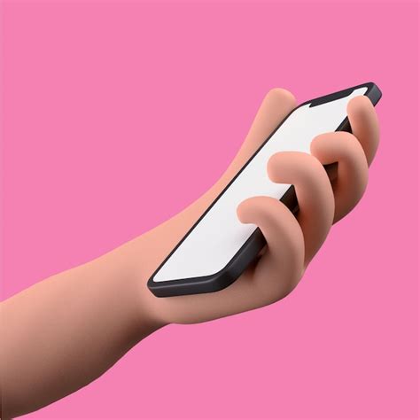 Premium Photo | 3d cartoon hand holding smartphone isolated on pink background