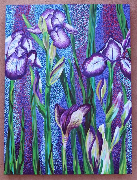 Rozartz Contemporary floral paintings: A painting of irises in acrylics. Step by step photos.