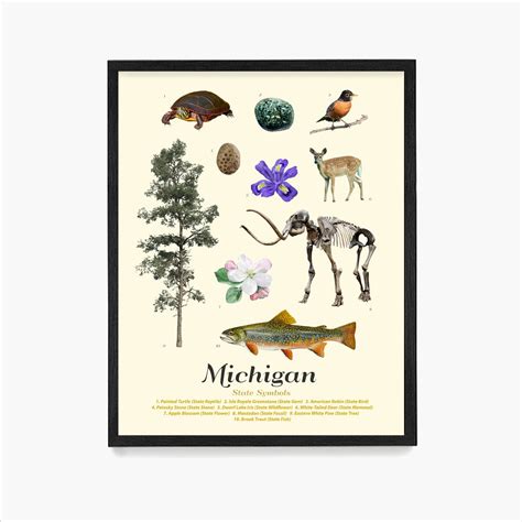 Michigan State Symbols Poster Michigan Art Michigan Poster | Etsy