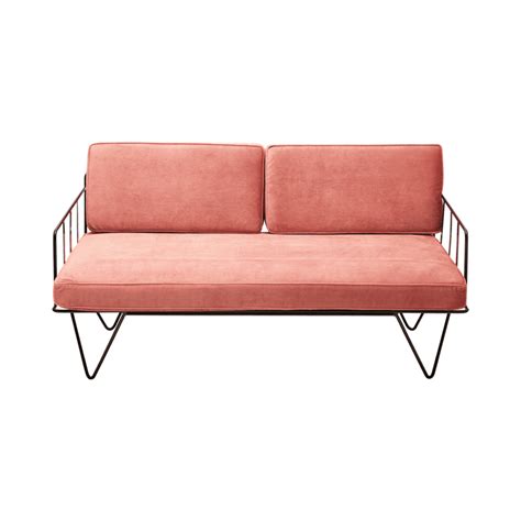 Linear Wire 2 Seater Sofa Lounge - Black With Pink Velvet Cushions ...