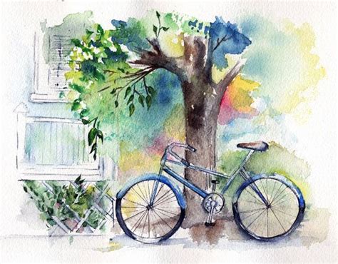 Bicycle Painting Print of the Bicycle Watercolor by | Pittura bicicletta, Dipingere idee, Acquerello