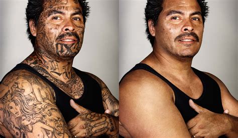 The photographer removing gang members' tattoos to help us see past the ink