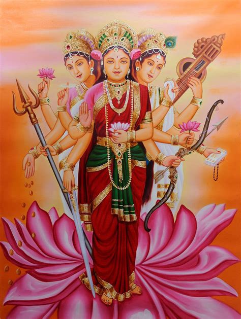 The Goddesses - Lakshmi, Saraswati, and Durga | Exotic India Art