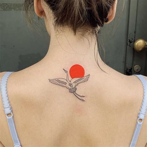 Crane and red sun tattoo by Sasha But.maybe - Tattoogrid.net | Tattoos, Red ink tattoos ...