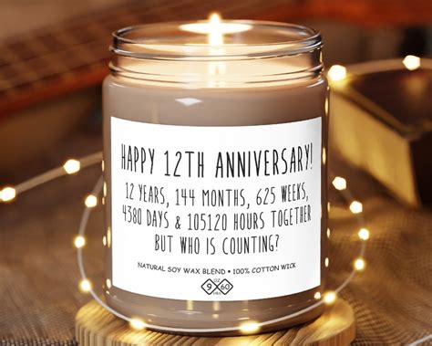 12th Anniversary Gift for Him or Her, 12 Year Anniversary Scented Soy ...