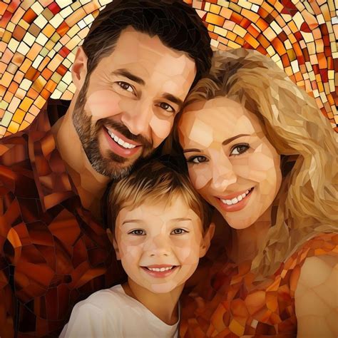 Una pintura de una familia con un mosaico de un hombre y una mujer. | Foto Premium