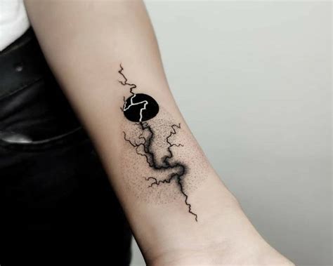 A black and white tattoo of realistic lightning going through a circle Line Art Tattoos, Tattoo ...