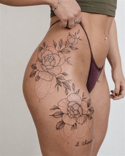 Steph Black Tattoo on Instagram: “Thigh fleurs 🌿 writing not by me ️” Hip Tattoos Women, Dope ...