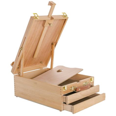 U.S. Art Supply Grand Cayman 2 Drawer Adjustable Wood Table Sketchbox Easel, Wooden Artist ...