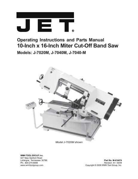Band Saw Manual Jet J-7040M-4 10 inch x 16 inch MITER BANDSAW 3PH 460V - Bandsawmanuals