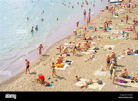 People at a sea beach in Sudak. Crimea Stock Photo - Alamy