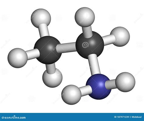 Ethylamine Organic Base Molecule. 3D Rendering. Atoms are Represented As Spheres with ...