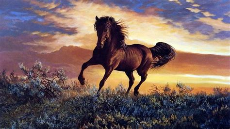 art, Oil, Painting, Drawing, Pretty, Brown, Horse, Wilderness ...