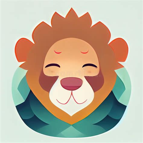 Cute Smiling Lion Abstract Portrait. Lion Portrait Flat Illustration. Cartoon Lion. Digital ...