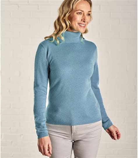 Spearmint Blue | Womens Cashmere & Merino Fitted Polo Neck Knitted Jumper | WoolOvers AU