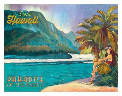 Art Prints & Posters - Exotic Hawaii - Paradise of the Pacific - Hawaiian Hula Dancer - Giclée ...