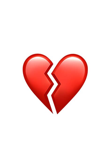 The 💔 Broken Heart emoji appears as a red heart that is broken in two pieces, with a jagged line ...