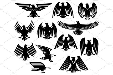 Eagle vector heraldic icons or emblems set | Custom-Designed Illustrations ~ Creative Market