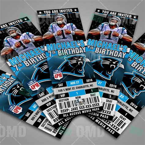 2.5x6 Carolina Panthers Football Ticket Style Sports Party Invitations ...