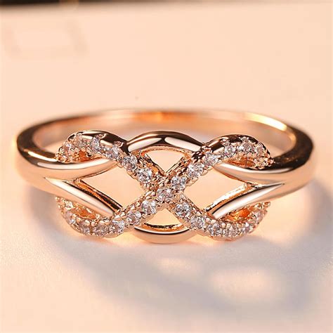 Fleepmart New Cubic Zirconia Crystal Infinite Rings For Women Fashion Design Statement Rose Gold ...