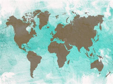 Brown Color World Map on Blue Concrete Wall Background Stock Photo - Image of gray, texture ...