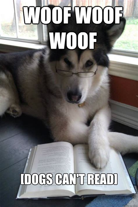 WOOF WOOF WOOF [DOGS CAN'T READ] - Condescending Literary Pun Dog - quickmeme