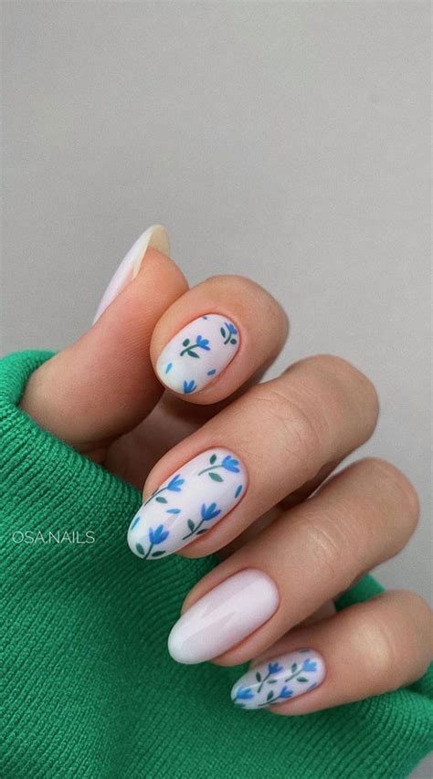 52 Cute Floral Nail Art Designs : Blue Tulip Nails