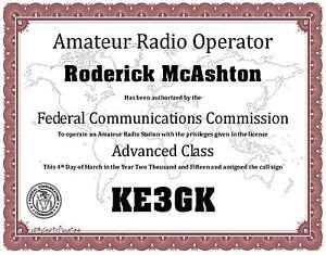 Amateur Radio Operator * Ham Radio * License Certificate * KE3GK | eBay