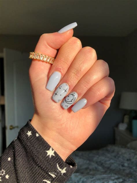 Moon and Star Nails | Square acrylic nails, Nails, Fashion nails