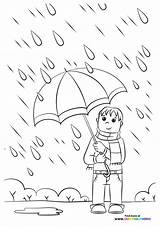Boy In Autumn rain  Coloring Pages For Kids sketch template