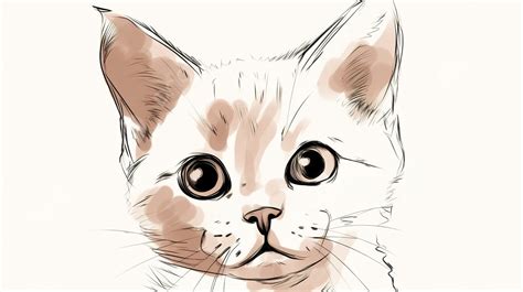 Drawing Of A Cat S Cute Face Background, Cat Picture Draw, Cat, Pet Background Image And ...