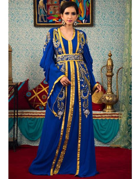 Persian Blue Hand Beaded Morrocon Style Kaftan | Georgette fabric, Kaftan, Style