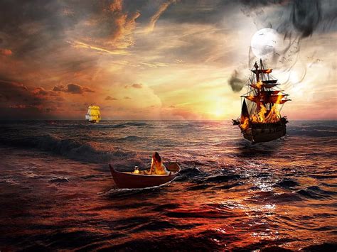 Pirate Ship Wallpaper Sunset