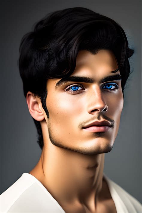 Lexica - Portrait of a 23 year old man with black hair and blue eyes ...